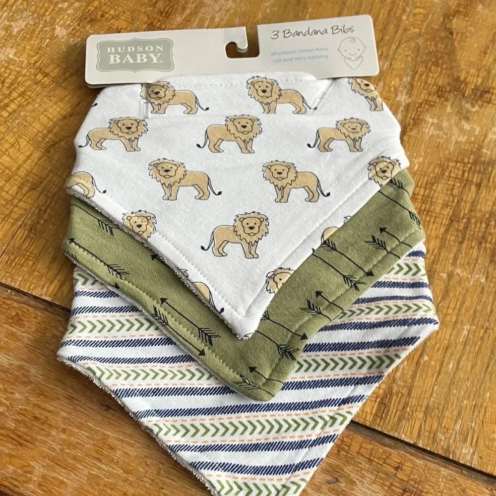 Hudson Baby Lion and Arrow Bandana Bibs - White, Green, Blue